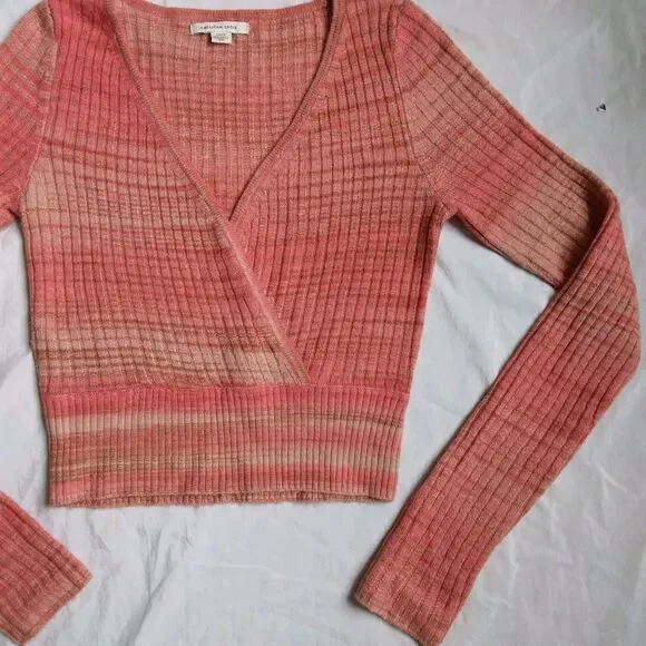 American Eagle Cropped Sweater Wrap Orange Pink Women's Size Small - Picture 4 of 10